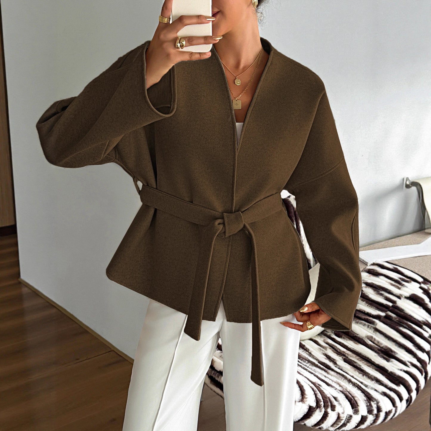 Women's Casual Vacation Strap Long Sleeve Coats