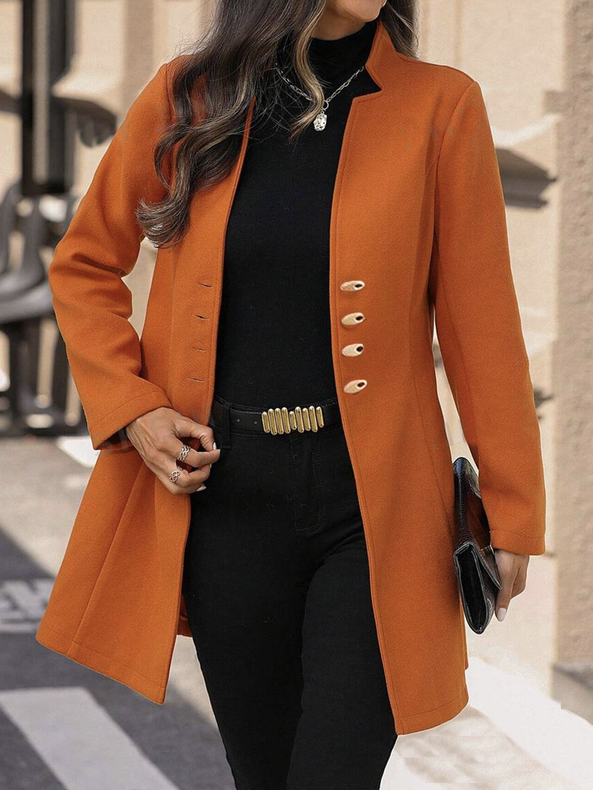 Women's Korean Style Lapel Slimming Solid Color Coats