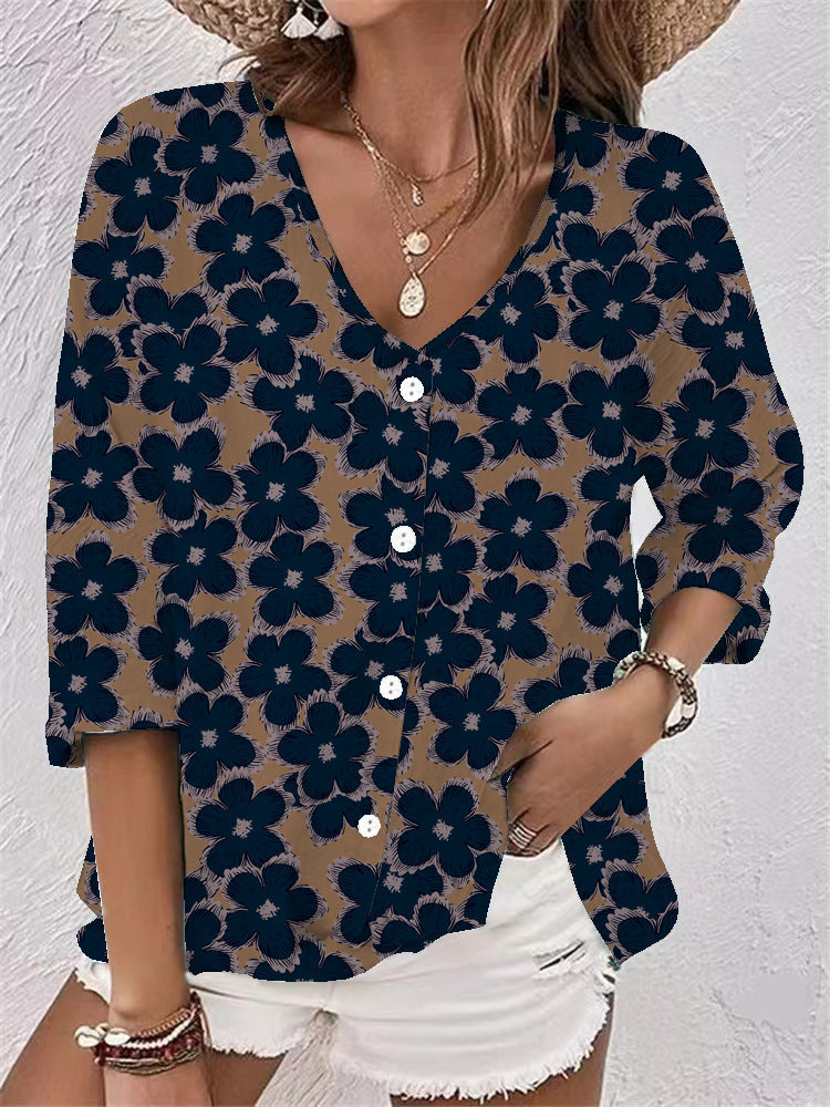Women's Buttons Chiffon Printed Long Sleeve Cardigans