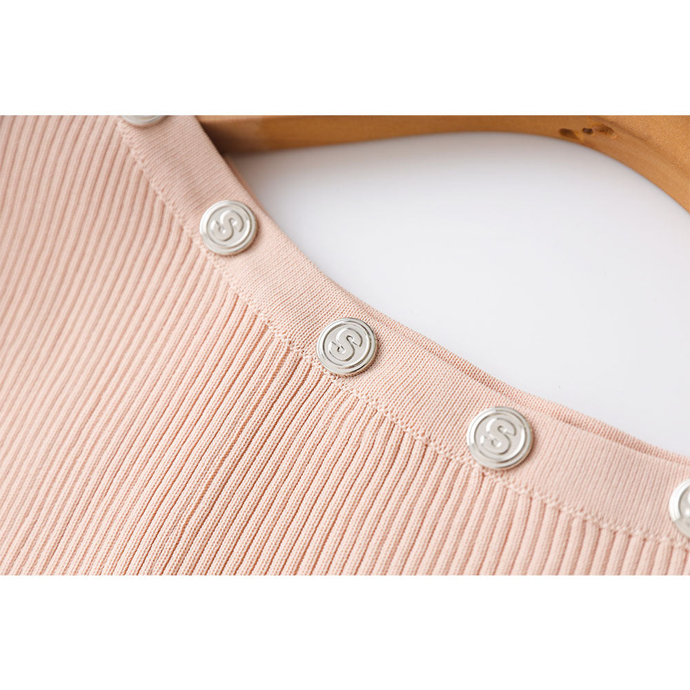 Shoulder Button Knitted Dignified Sense Of Design Irregular Dresses