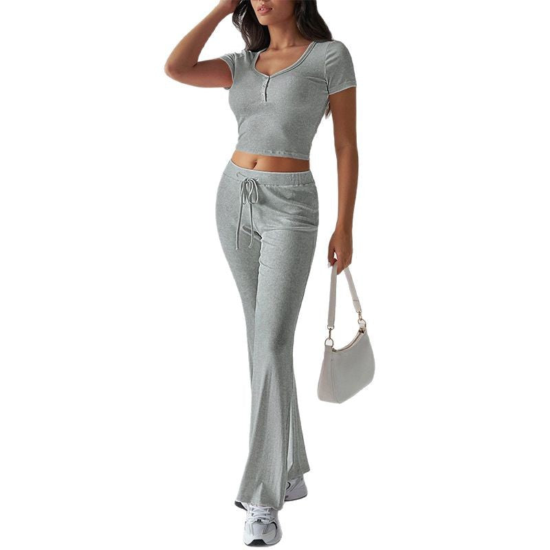 Women's Temperament Pure Color Round Neck Urban Suits
