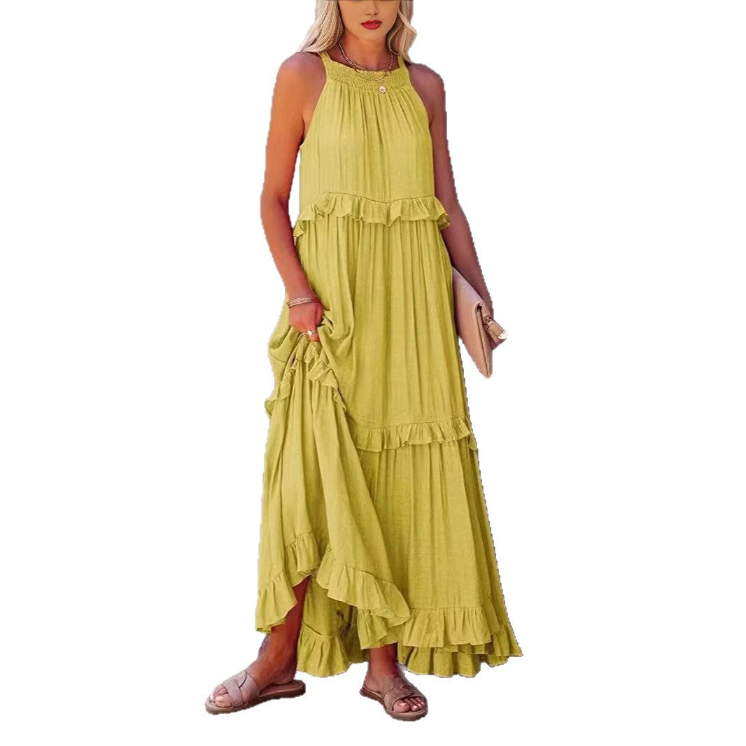 Women's Halter Elegant Ruffled Holiday Long Casual Dress