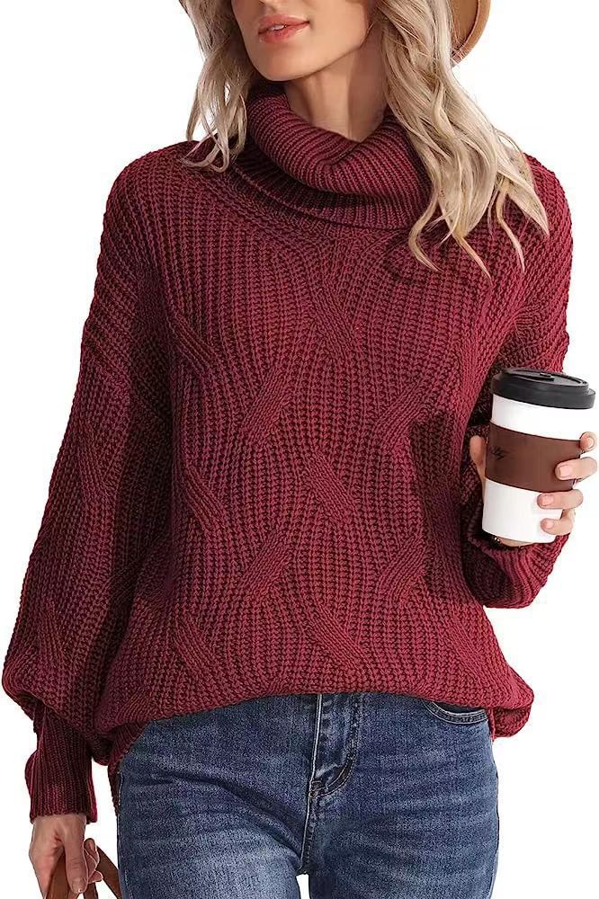 Women's Turtleneck Twisted Knitted Pullover Long Sleeve Sweaters