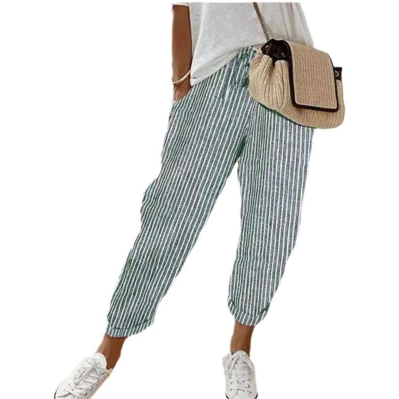 Women's Summer Striped Casual Loose Elastic Waist Pants