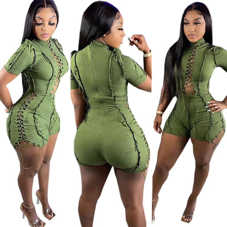 Women's Hot Push Sexy Solid Color Lace Jumpsuits