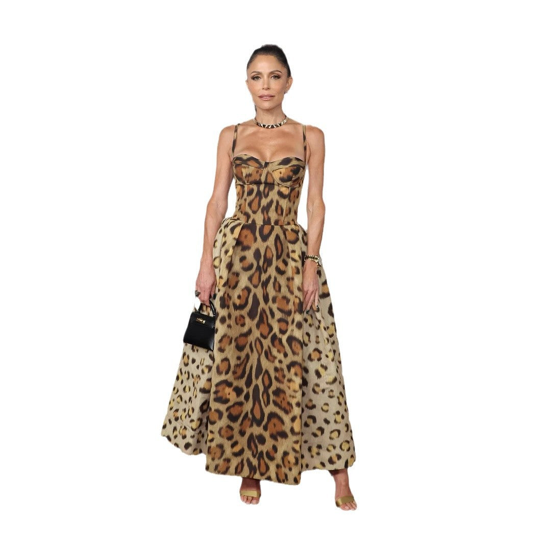 Attractive Graceful Sexy Leopard Print Suspender Dresses
