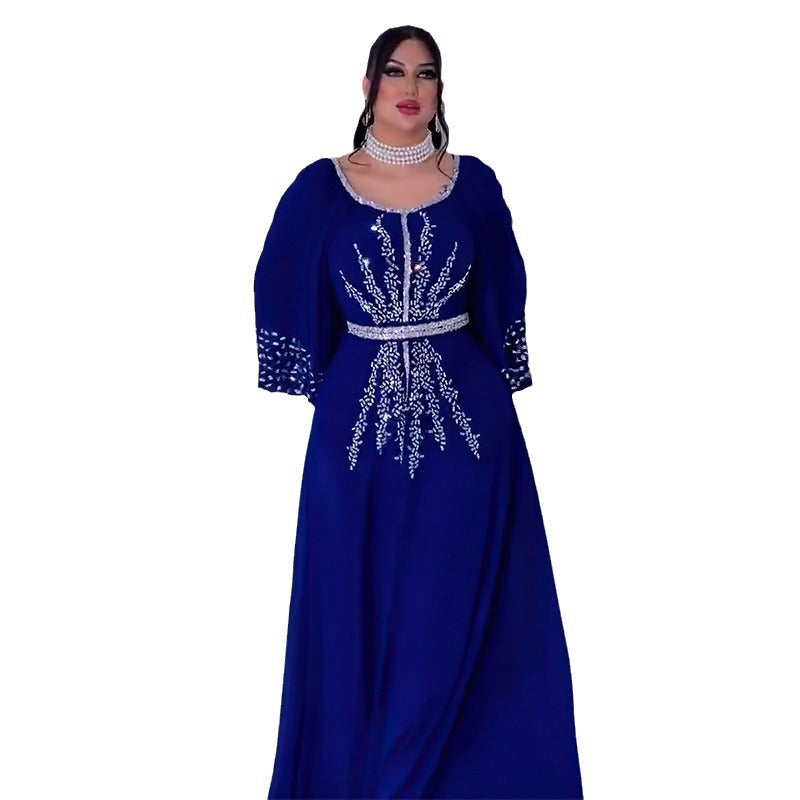 Women's Rhinestone Dress Chiffon Puff Sleeve Containing Dresses
