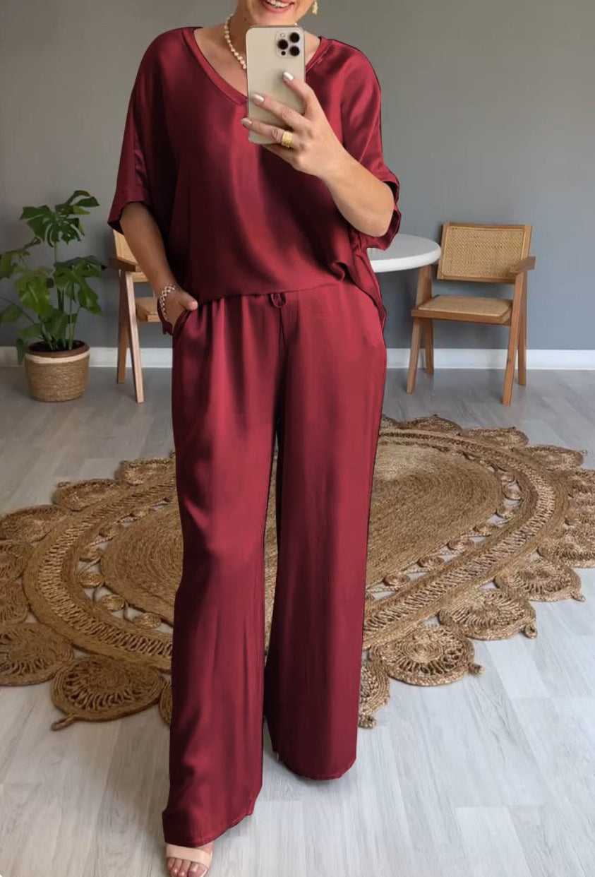 Unique Women's Summer Solid Color Mercerizing Fashion Casual Suit