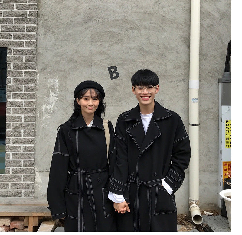 Women's & Men's & Textured College Style Long Lovers Trench Over The Coats