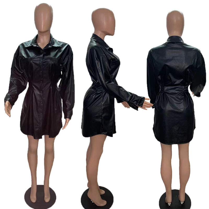 Fleece Leather Street Style Long Pleated Jackets