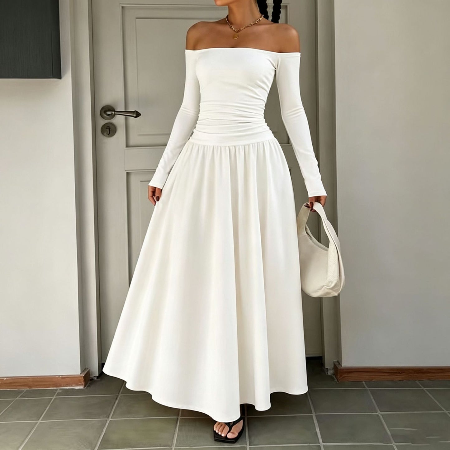 Women's Elegant Long-sleeved For Waist Fitted Figure Dress