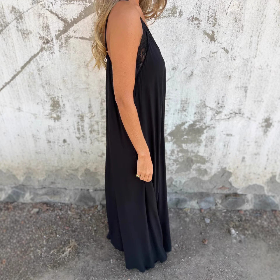 Sexy Sling Nightdress Solid Color Long Dress