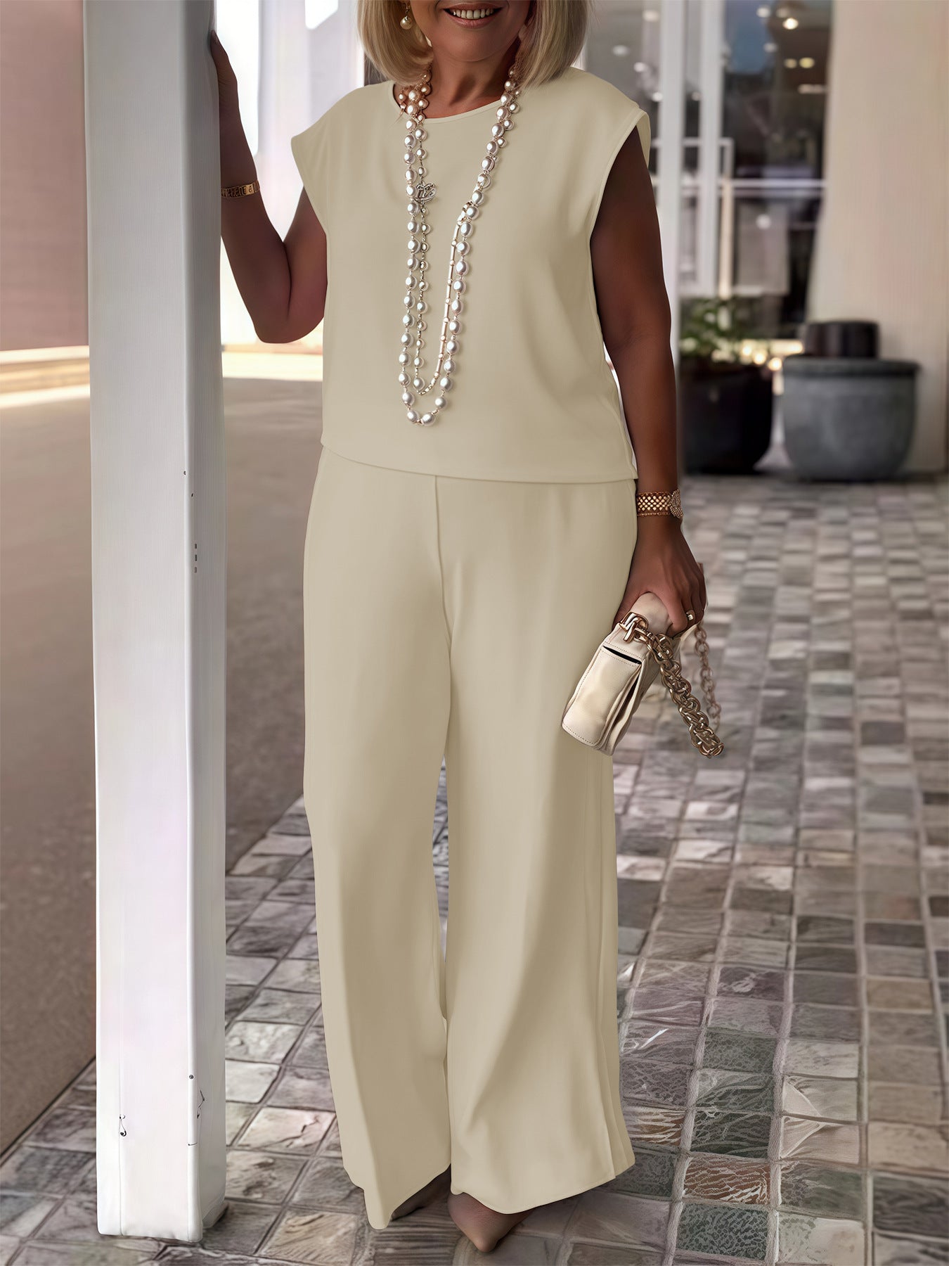 Women's Solid Color Sports Round Neck Sleeveless Fashion Casual Suit