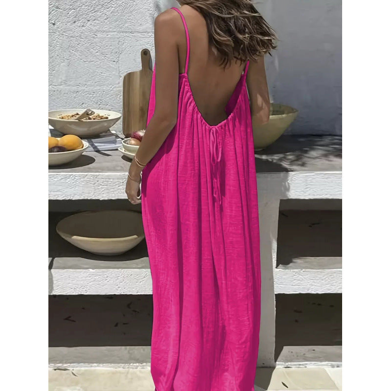 Pretty Casual Solid Color Halter Hem Dress