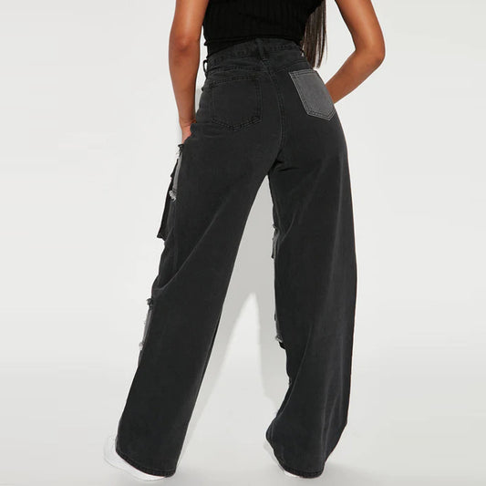 Women's Large Autumn High Quality Straight Waist Jeans