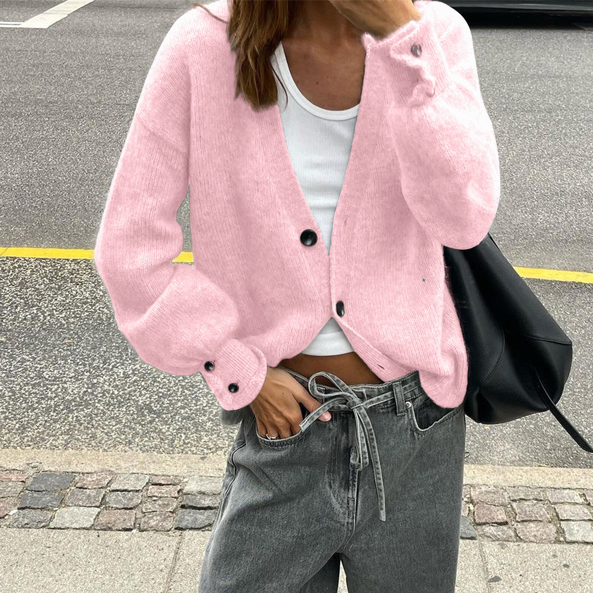 Women's Simple Holiday Button Solid Color Long-sleeved Sweaters