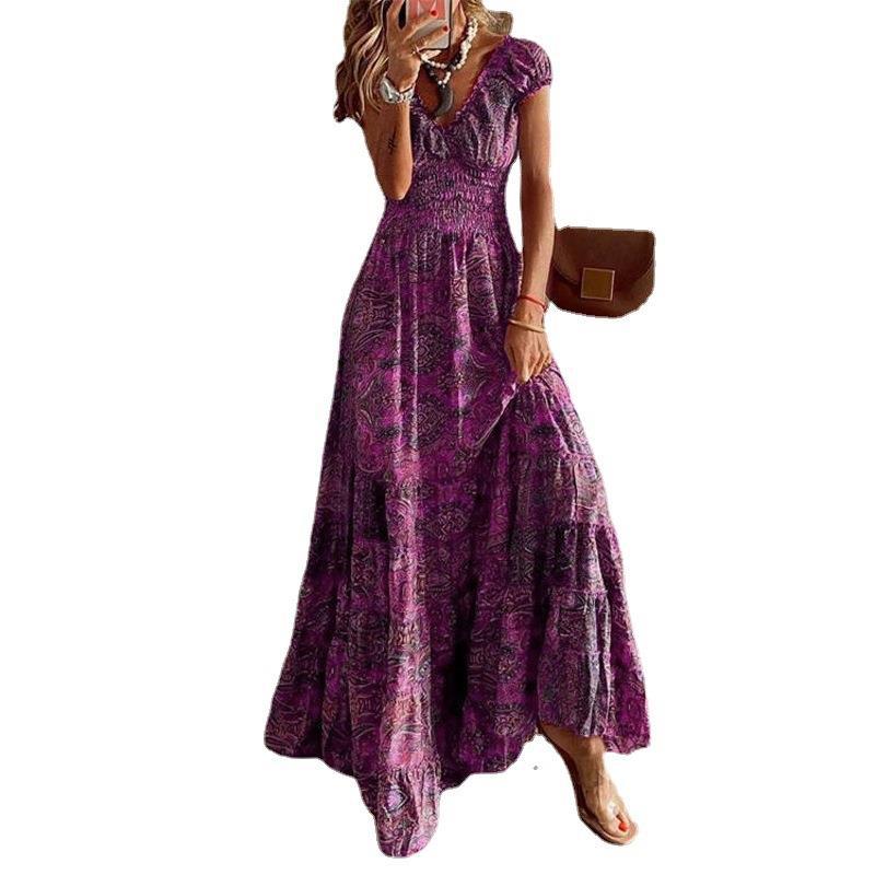 Bohemian Style Long Tight Waist Floral Dress