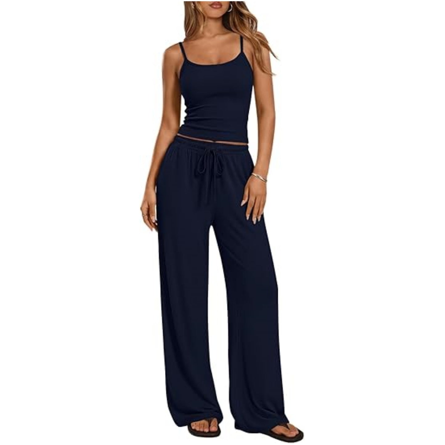 Women's Solid Color Camisole Wide Leg Set Suits