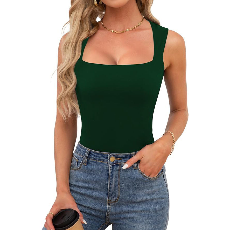 Women's Square Collar Sleeveless Double Layer Basic Blouses