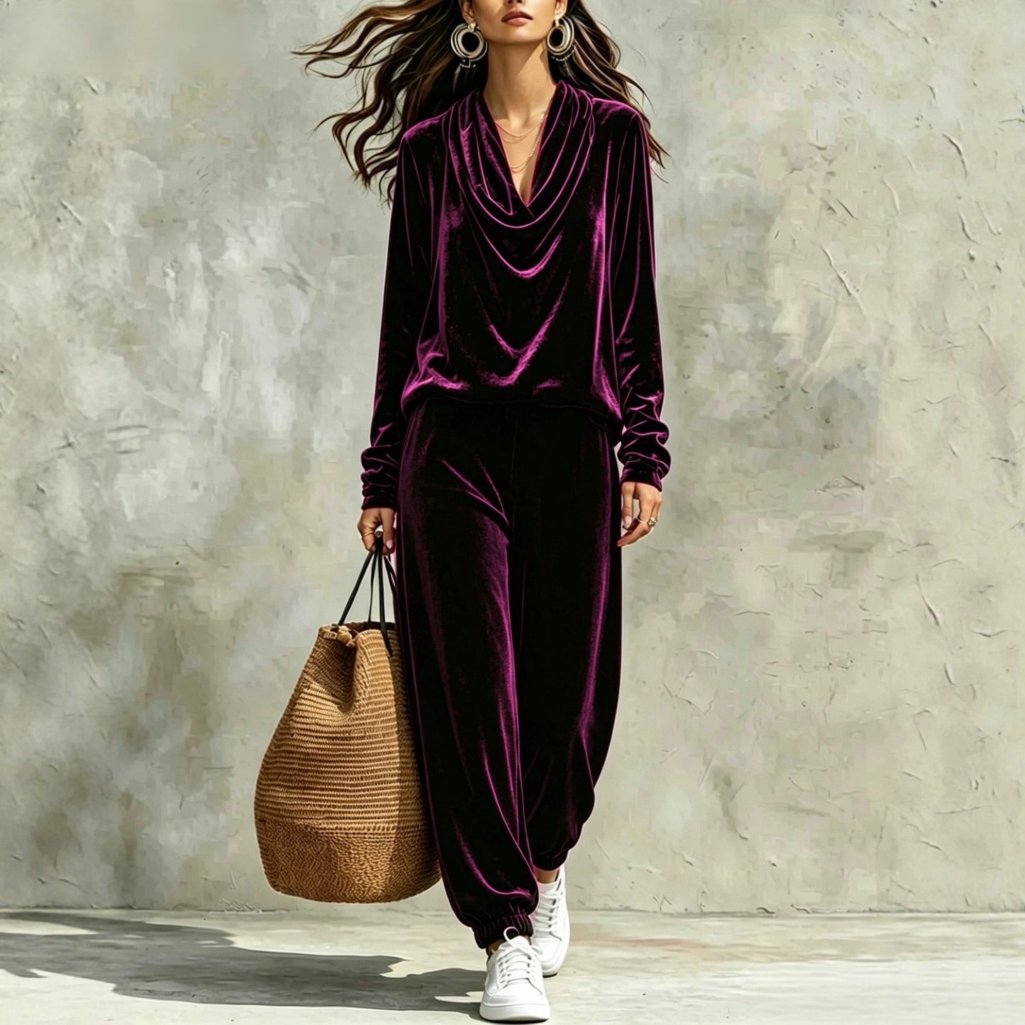 Women's Draped Collar Long Sleeve Ankle Banded Fashion Casual Suit