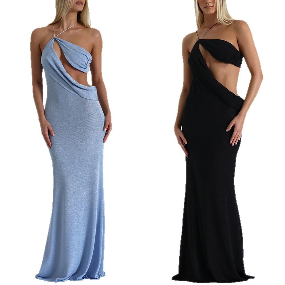 Women's Hollow French Style Backless Stitching Maxi Dresses