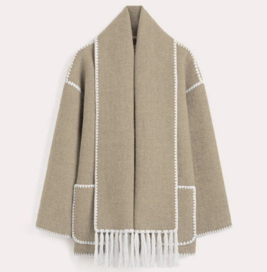 Women's Fashion Woolen Thick Loose With Scarf Coats