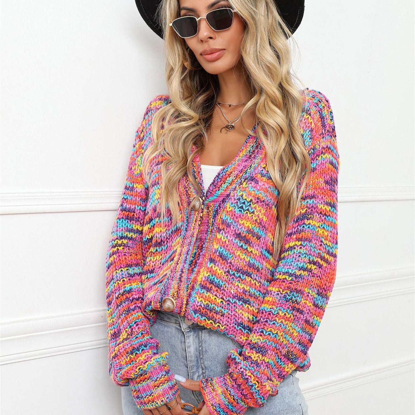 Winter Rainbow Mixed Color Festival Dyed Knitted Women's Sweater