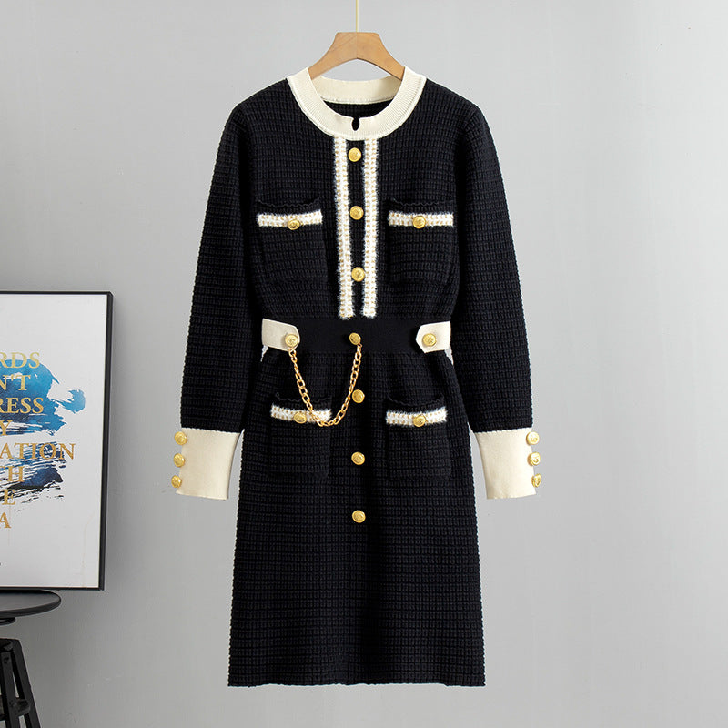 Women's Korean Knitted Loose Slimming Mid-length Classic Style Inner Wear Dress
