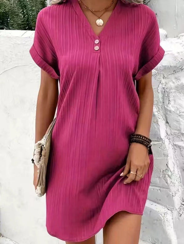 Women's Solid Color Pullover Comfort Casual Button Dress