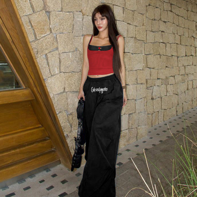 Women's Fashion Wear Elastic High Waist Letters Printed Loose Casual Pants