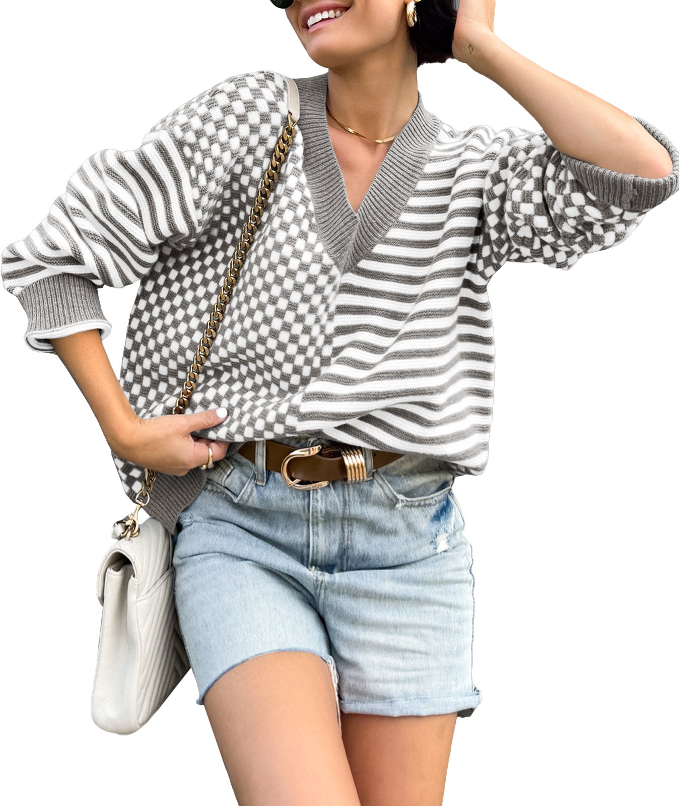 Women's V Neck Loose Street Fashion Design Sweaters