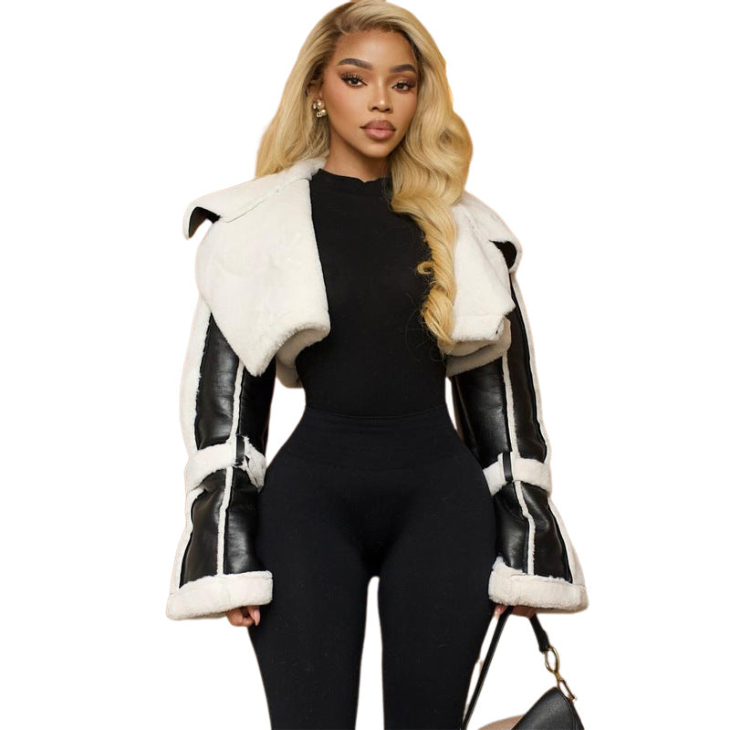 Women's Sexy Ultra Lapel Contrast Color Fur Jackets