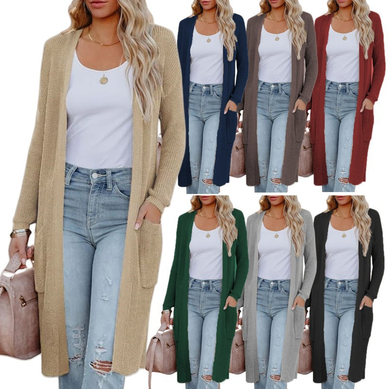 Women's Large Solid Color Long Knitted Women's Sweater