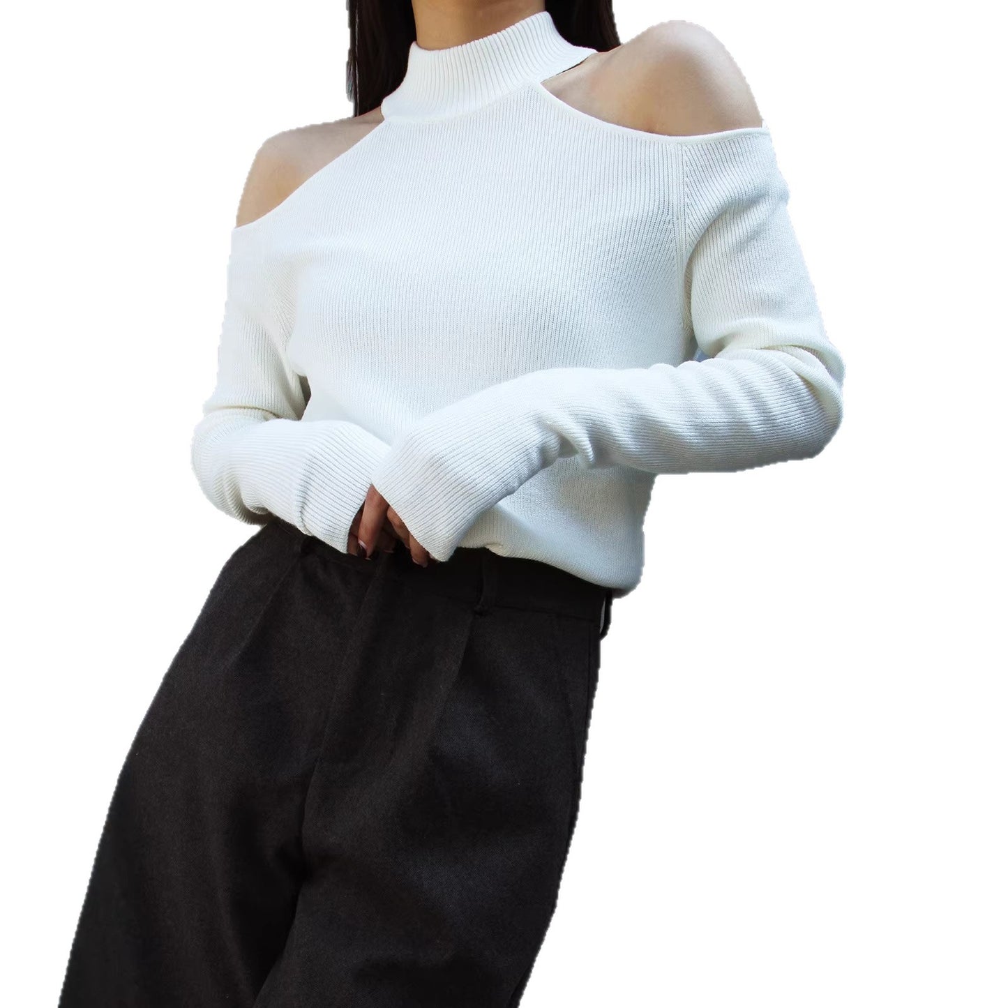 Women's Early Spring Sexy Halter Design Versatile Show Women's Sweater