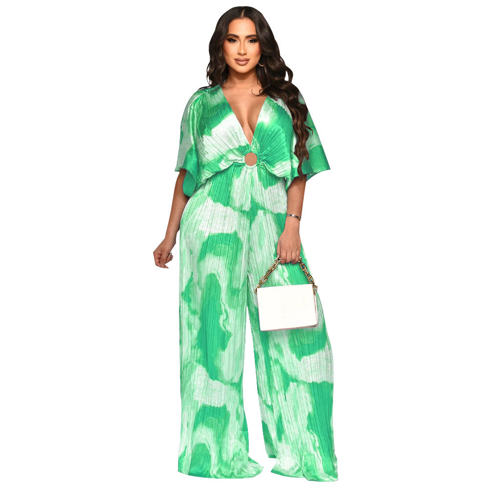Women's Fashion Wear Pleated Printed Casual Jumpsuits