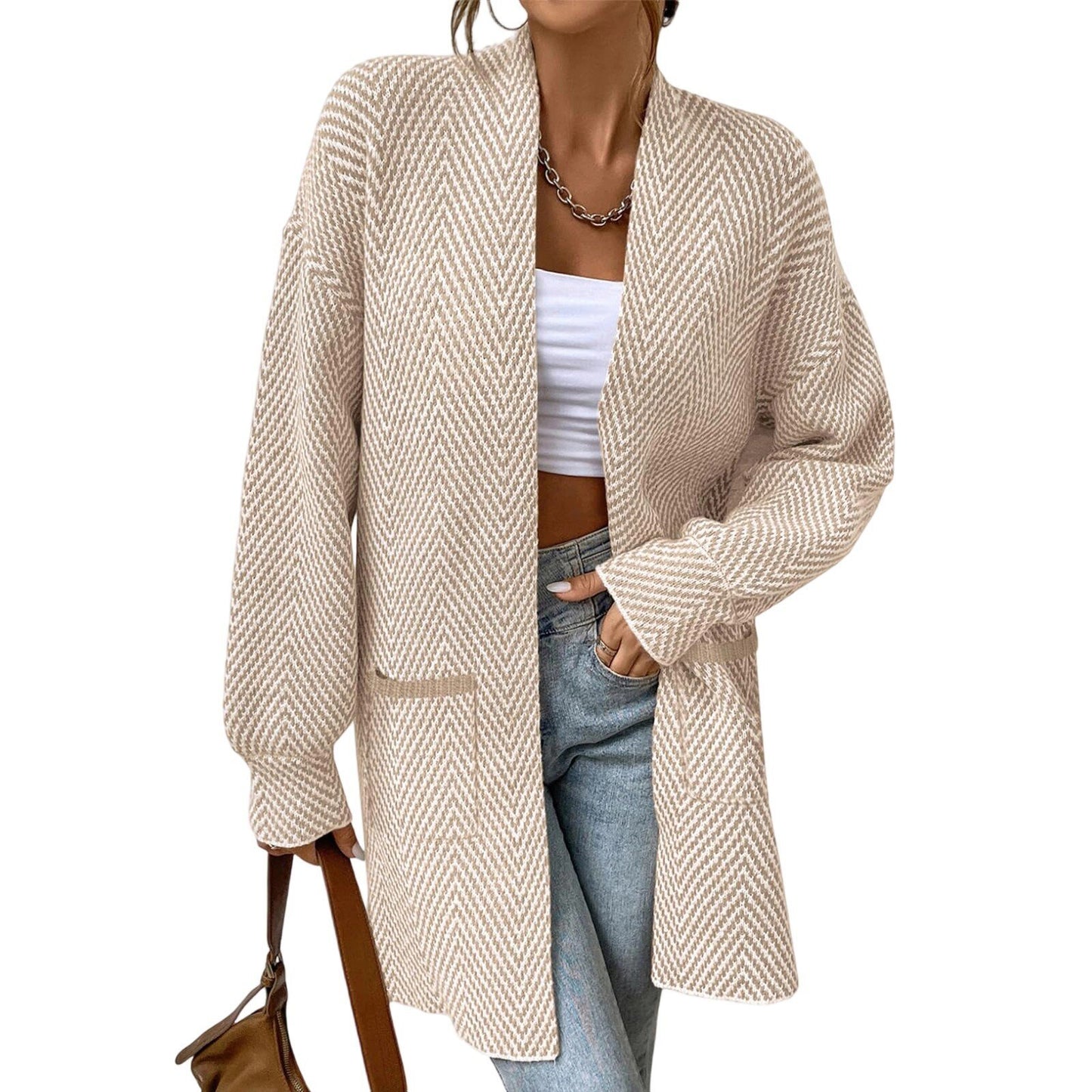 Women's Fashion Long Sleeve Knitted Pocket Shirt Loose Cardigans