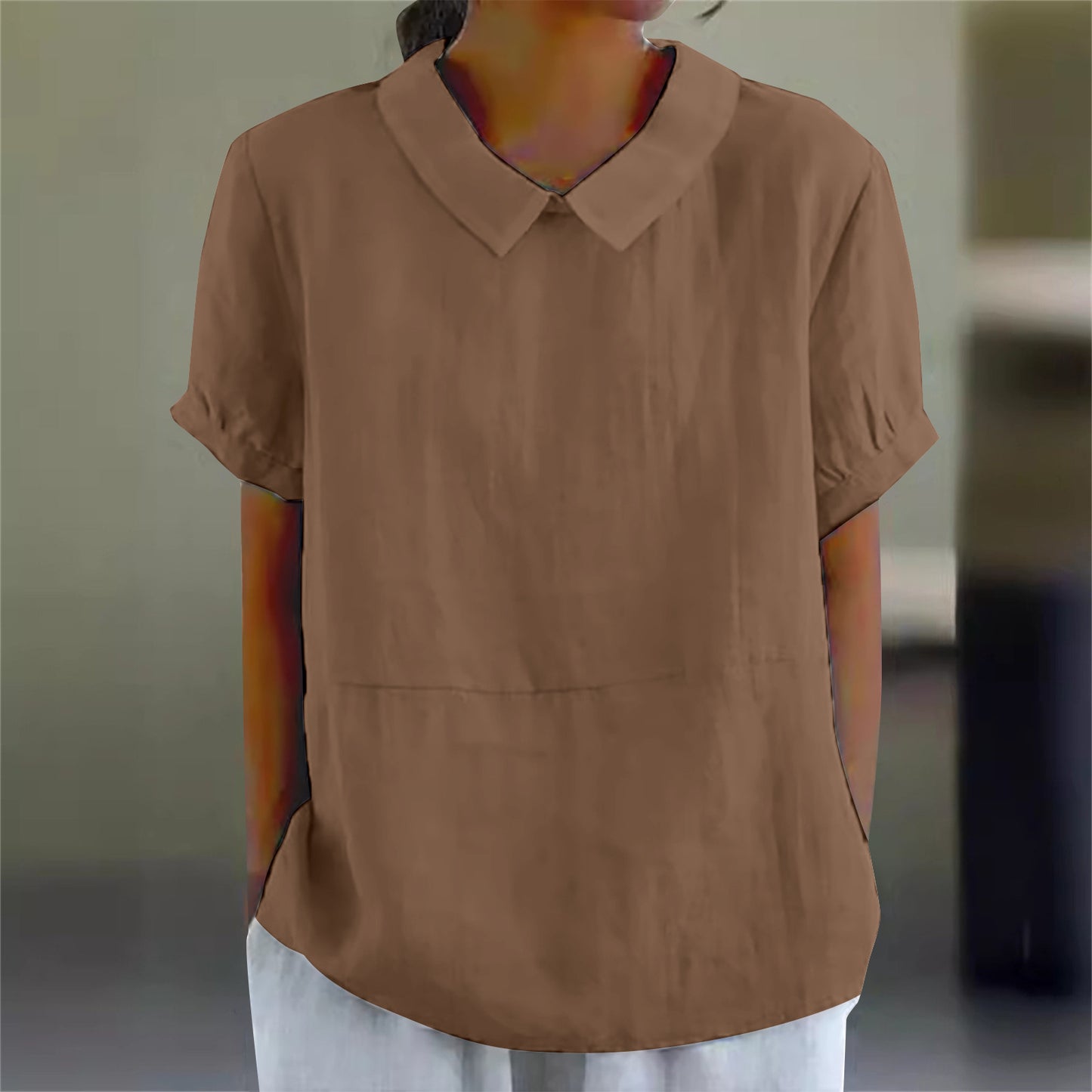 Women's Loose Lapels Shirt Sleeve Cotton Shorts