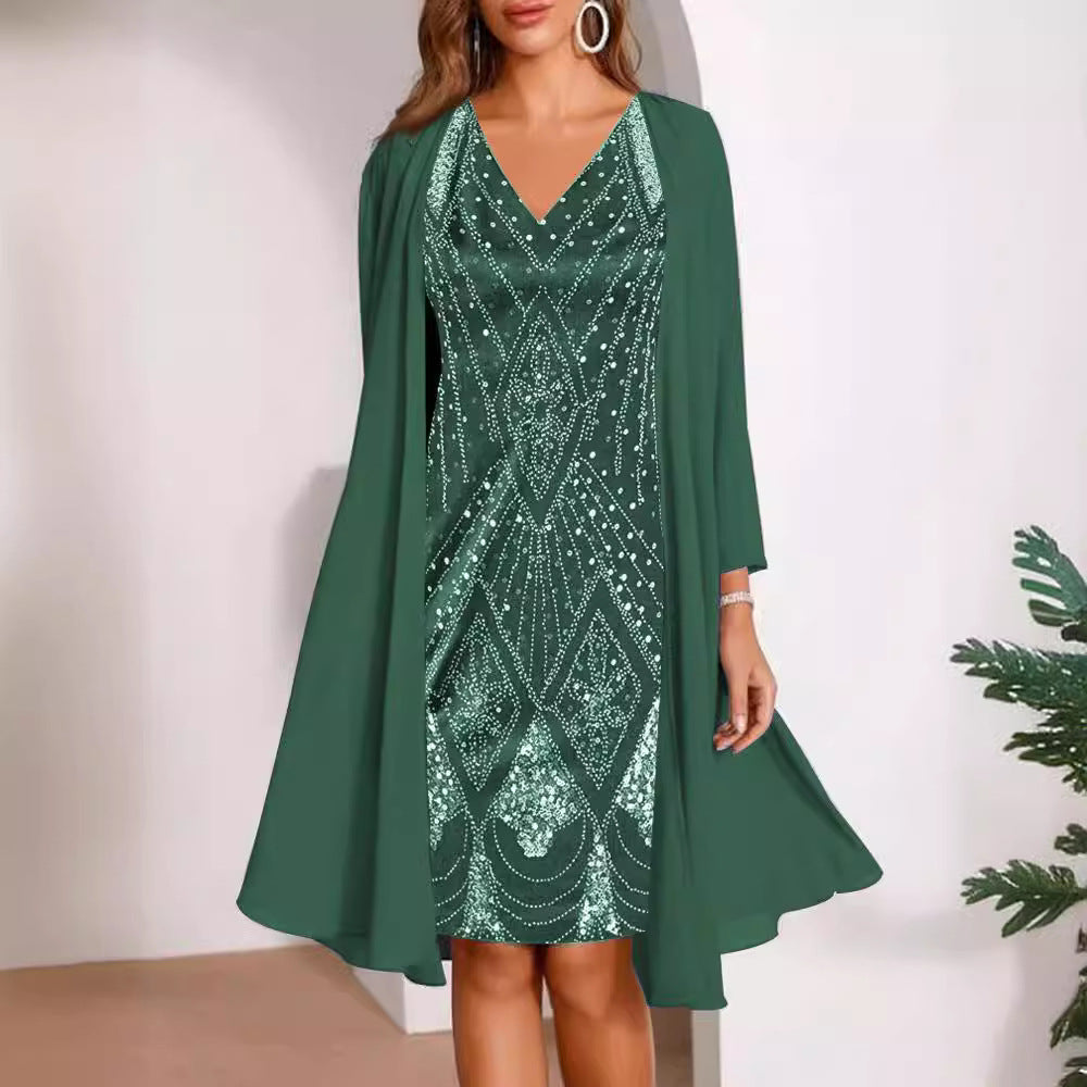 Chiffon Two-piece Long Digital Printed Sleeve Dress
