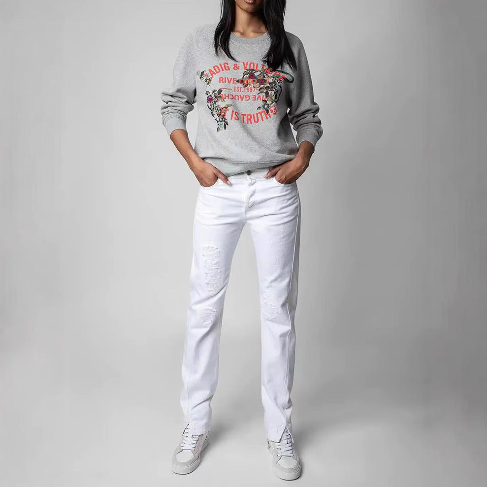 Women's French Niche Classic Letter Printed Flowers Sweaters