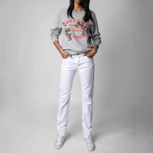 Women's French Niche Classic Letter Printed Flowers Sweaters