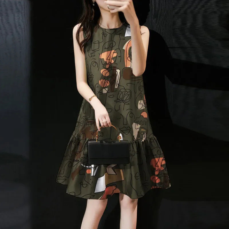 Women's Fashion Floral Sleeveless Round Neck Print Dress