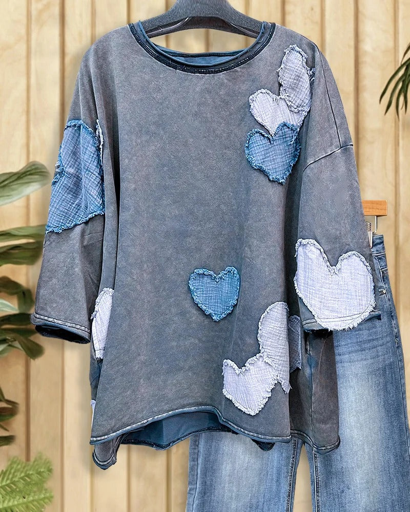 Women's Valentine's Day Love Patch Short-sleeved T-shirt Blouses