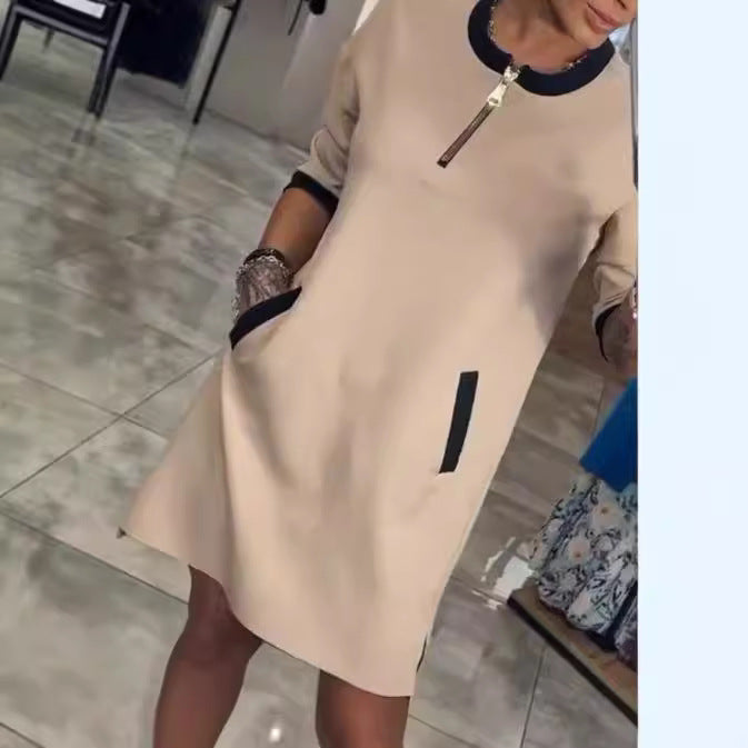 Elegant Women's Zipper Sleeve Temperament Leisure Dress