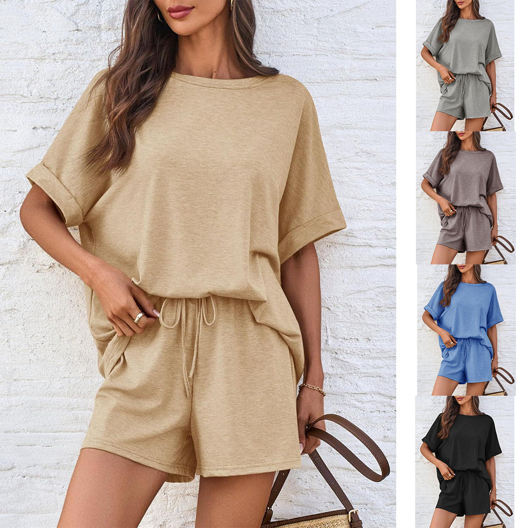 Summer Batwing Sleeve T-shirt Drawstring Sports Shorts