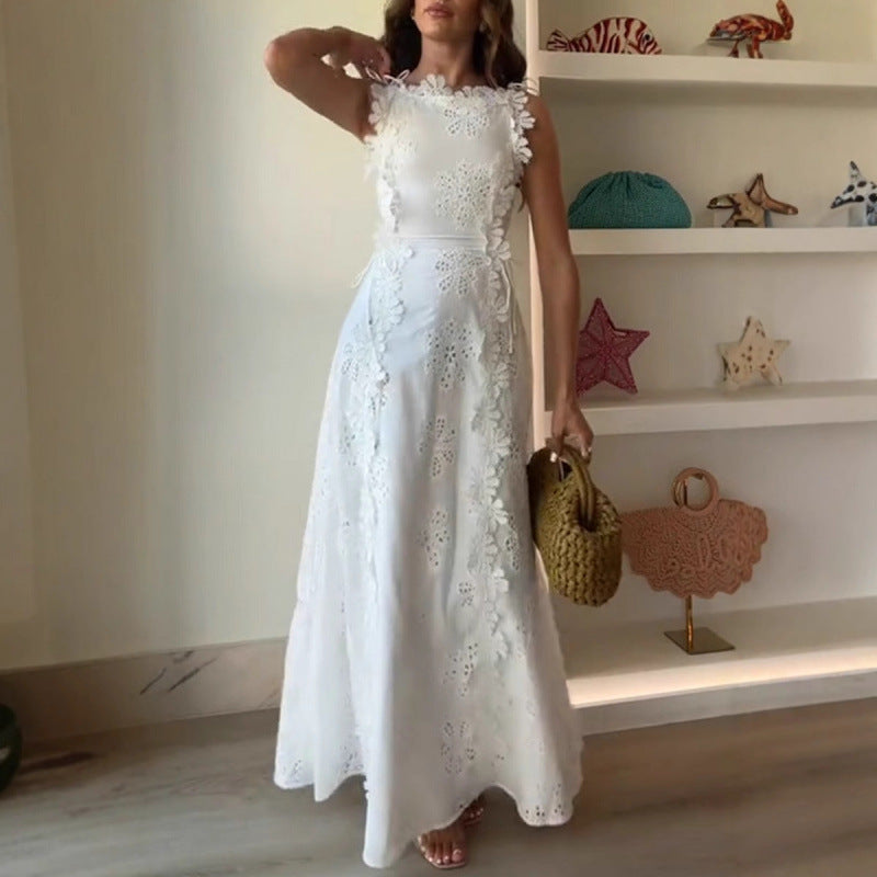 Women's Summer Lace Embroidered Holiday Slim Fit Long Dresses