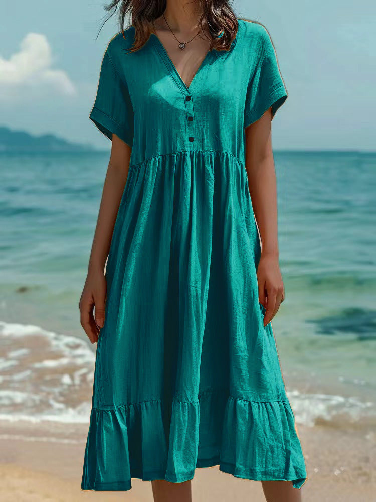 Women's Solid Color Sleeve Fashion Pleating Dress