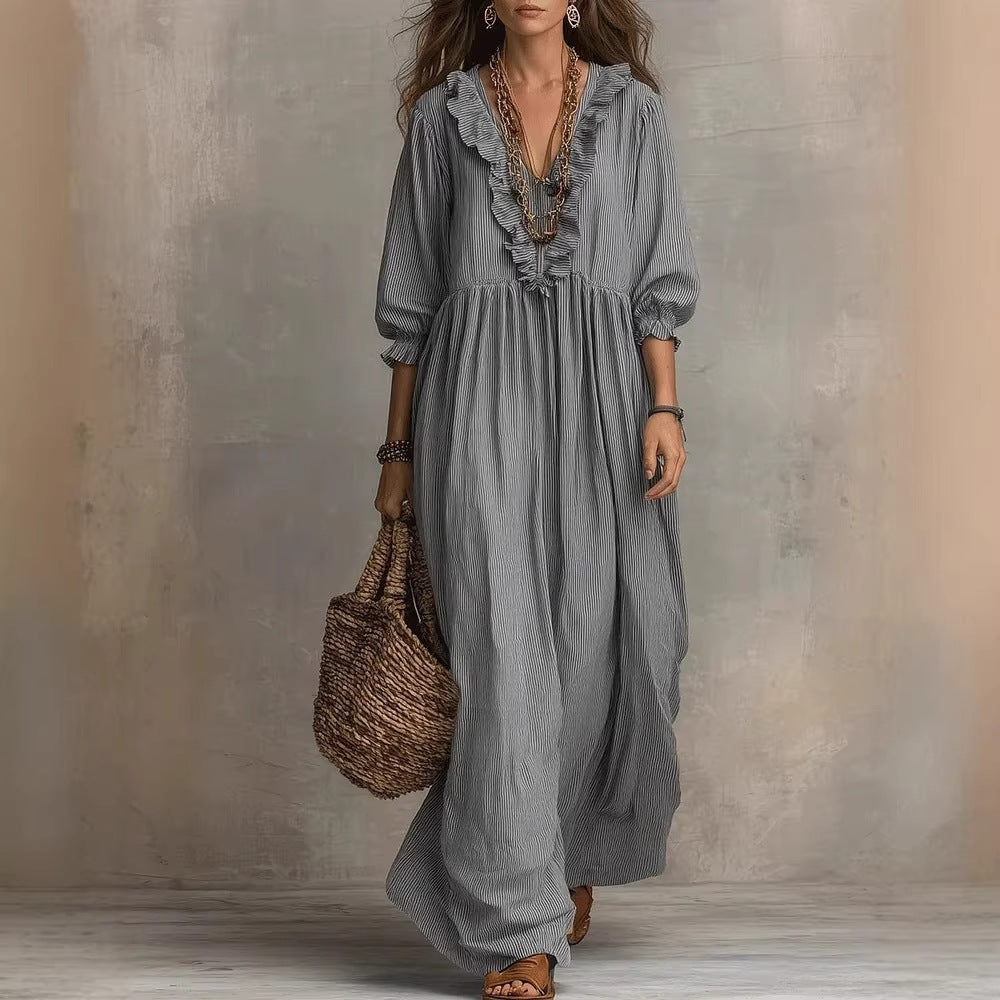 Striped Ruffled Loose High Waist Fashion Dress