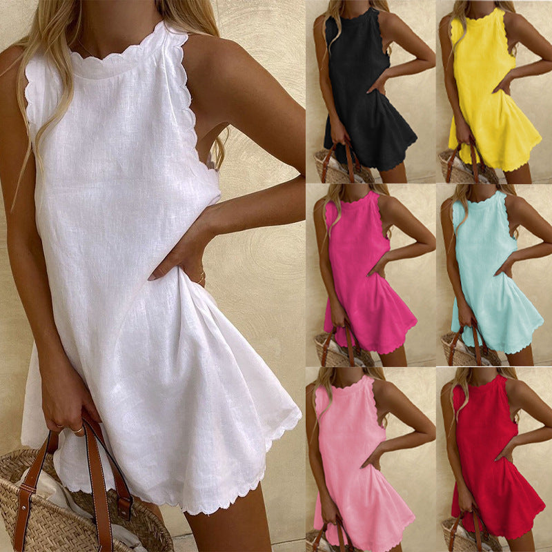Women's Casual Cotton Linen Solid Color Embroidered Skirts