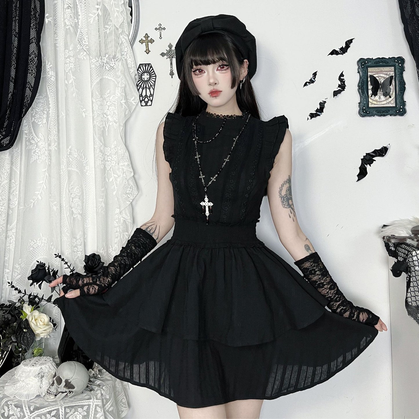 Devil Dark Cotton Sleeveless Dress Goth Dresses