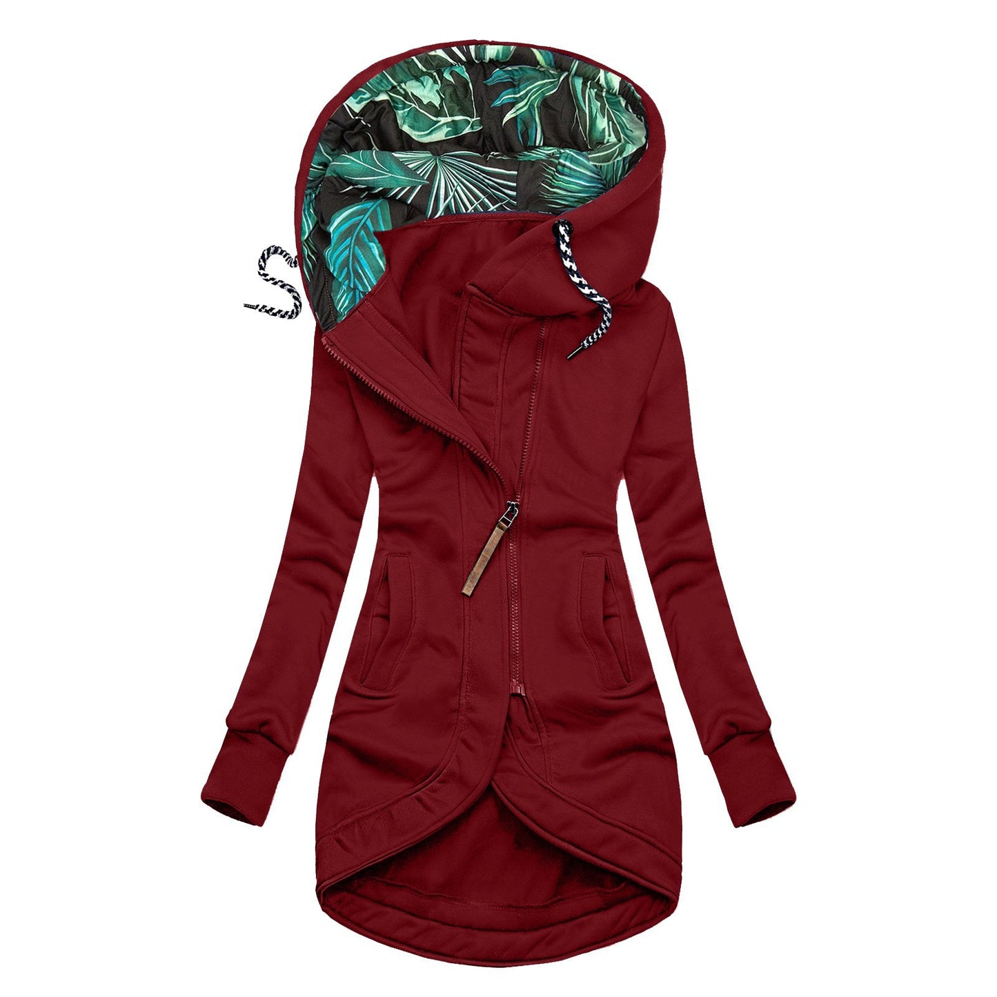 Women's Solid Color Fashion Zipper Printed Hooded Women's Sweater, Sweater